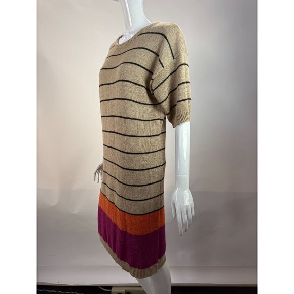 Jones New York Vintage 90s Striped Knit Sweater Dress Beige/Black W/ Orange & Pu - Picture 6 of 16